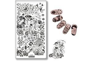 Mezerdoo Japanese Series Nail Template Petty Girl Warrior Fashion Style Stamping Plate Cherry Butterfly Pattern Fan Design Stencil