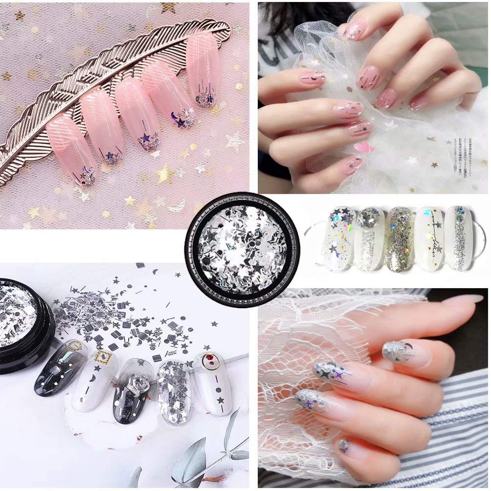 JOYJULY Professional Nail Art Supplies with 15pcs Brush Set, 5pcs Dotting Pen, 2pcs 3D nail diamonds rhinestones Kit, 8pcs Chunky Glitter Sequins for Nail Art/Body Glitter/Cosmetic Face/Hair : Beauty