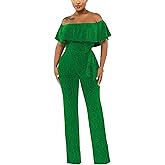 Women's Sexy Sparkly Classy Jumpsuits Casual Off Shoulder Loose Wide Leg Pants Clubwear Party Rompers