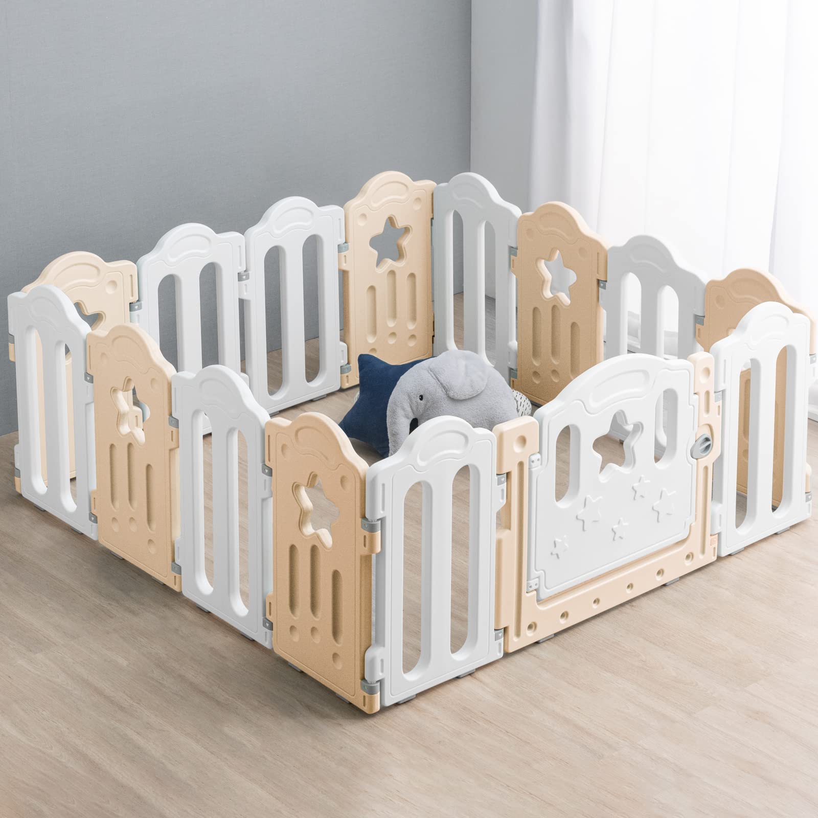 タンスのゲン ベビーサークル 扉付き ハイタイプ 15枚セット ジョイント式 簡単組立 おしゃれ かわいい クリームベージュ(ドア:ホワイト) 72500000(85319)商品画像