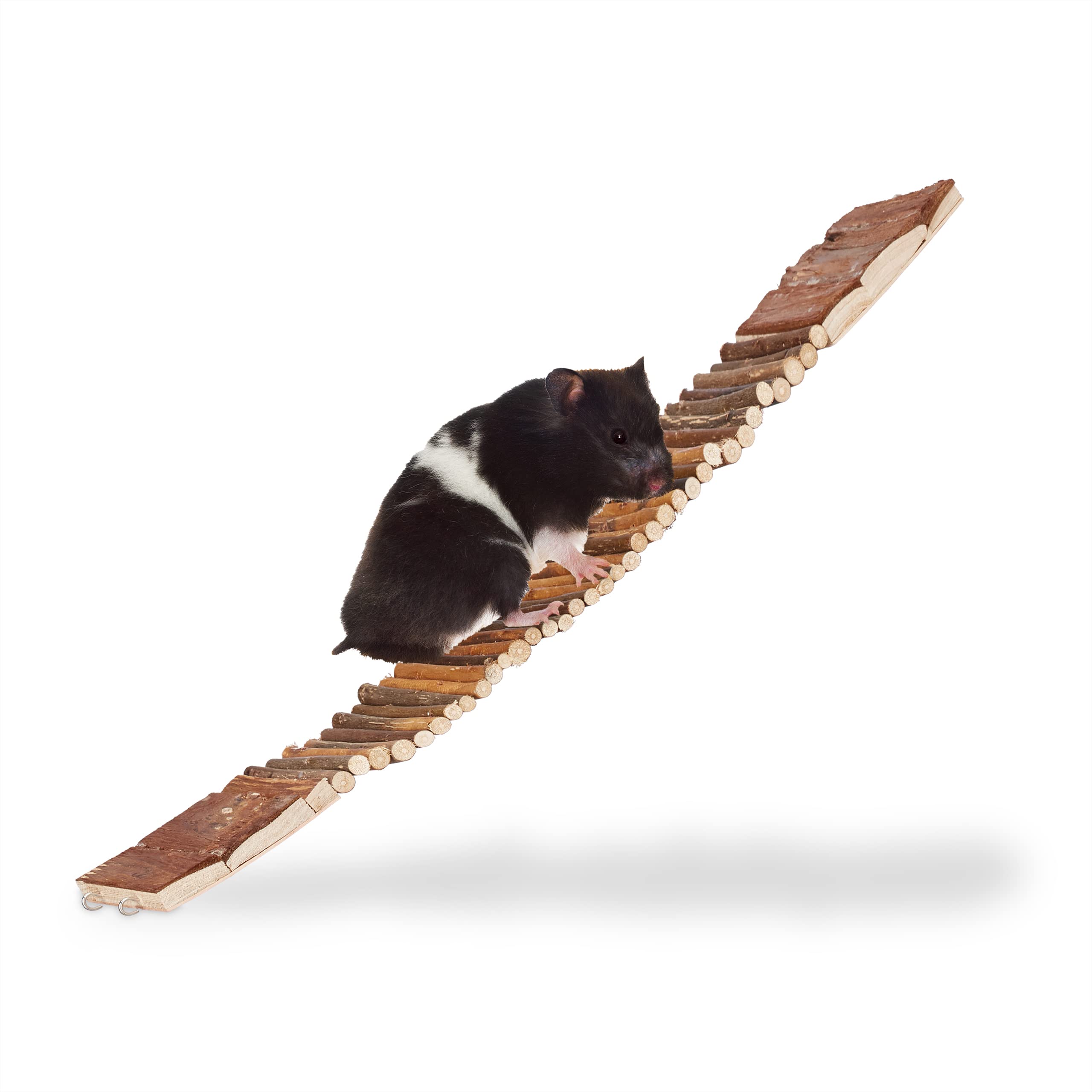 Relaxdays Natural Wooden Hanging Ladder/Bridge, Bendable with Eyelets to Hang, Schima Wood for the Birdcage, HWD 1.5x55x10cm