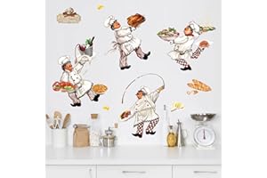 wondever Italian Chef Kitchen Wall Stickers Food Cooking Peel and Stick Wall Art Decals for Kitchen Dining Room Restaurant