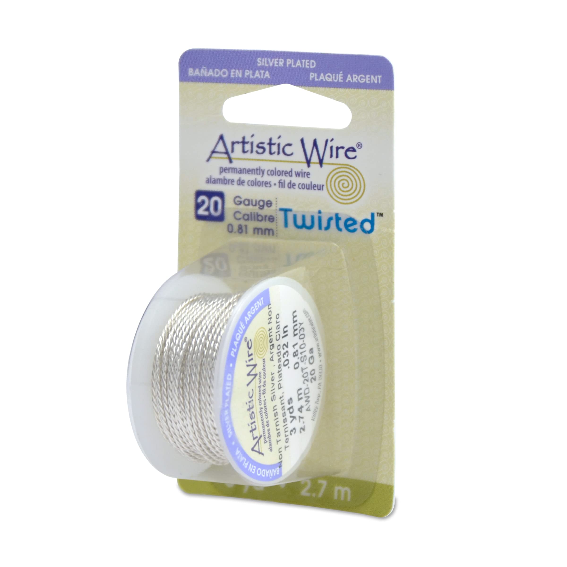 Beadalon Artistic Wire Twisted-Silver-20 Gauge, 3yd, Tarnish Resistant Silver