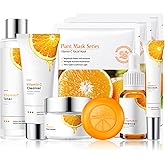 Vitamin C Face Skincare Set,9 Pcs Vitamin C Skin Care Set with 3 Honey Face Masks,Soap Bar, Wash,Toner, Serum, Moisturizer Cream,Eye Cream,Moisturizing Skin Care Kit