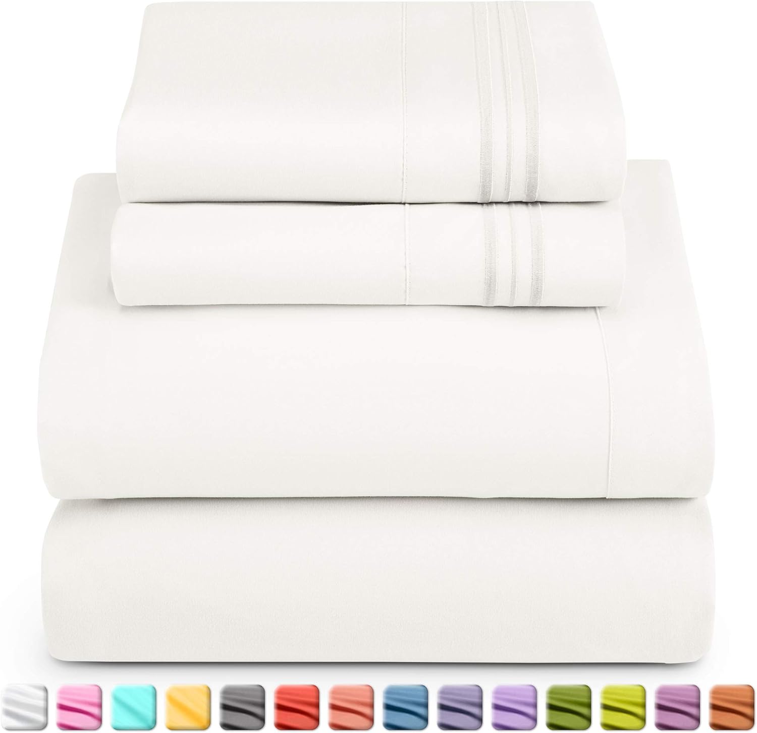 Nestl Deep Pocket King Sheets: 4 Piece King Size Bed Sheets with Fitted Sheet, Flat Sheet, Pillow Cases - Extra Soft Microfiber Bedsheet Set with Deep Pockets for King Sized Mattress - White: Home & Kitchen