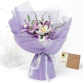 Valentine’s Day Crochet Flower Bouquet, Everlasting Purple Knitted Flowers with Tulips & Crochet Roses, Elegant Valentines Flowers Gift for Her, Handmade Floral Bouquet Home Decor