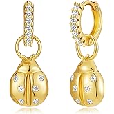 YOIHUR Cute Gold Hoop Earrings for Valentine's Day, 14K Gold Plated Hypoallergenic Jewellery CZ Huggie Drop Earrings, Bear Butterfly Ladybug Joker Heart Pendants Earring Jewelry Gifts for Women