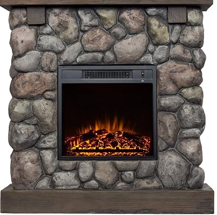 Polyfiber Electric Fireplace With 38 Mantle Rock Texture Amazon