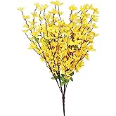 JOJAZE Artificial Silk Forsythia Flower Branches Jasmine Flowers Yellow Silk Fake Winter Jasmine Orchids Flowers for Indoor Outdoor DIY Floral Arrangement Wedding Party Home Office Decorate