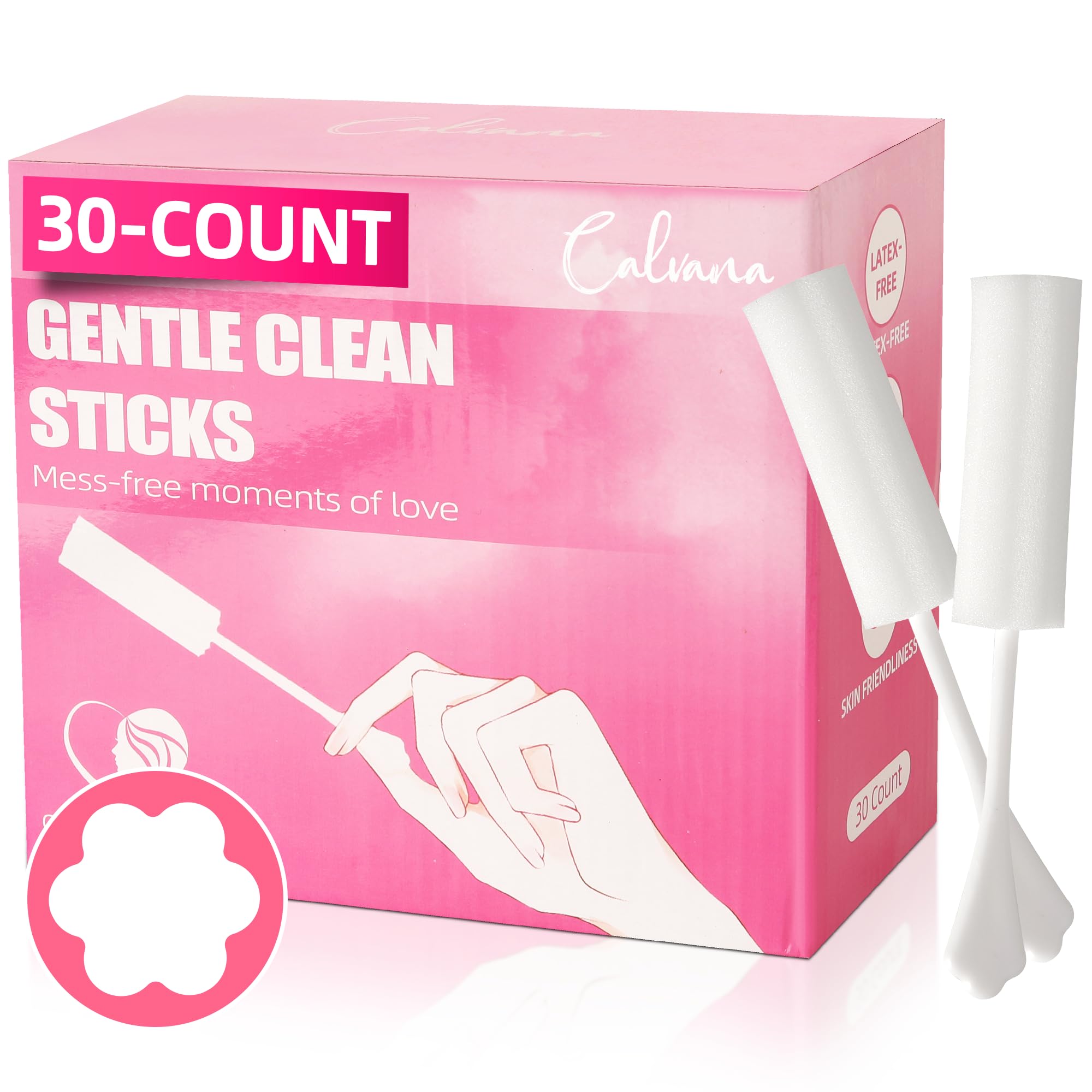 Photo 1 of (30-Pack) Calvana White Drip Sticks for Females, Drip Stick Absorbing Sponge, Awkward Essentials, Soft and Comfortable Design, Long Handle Easy Grip, Individually Packaged, 6-Petal Flower Shape