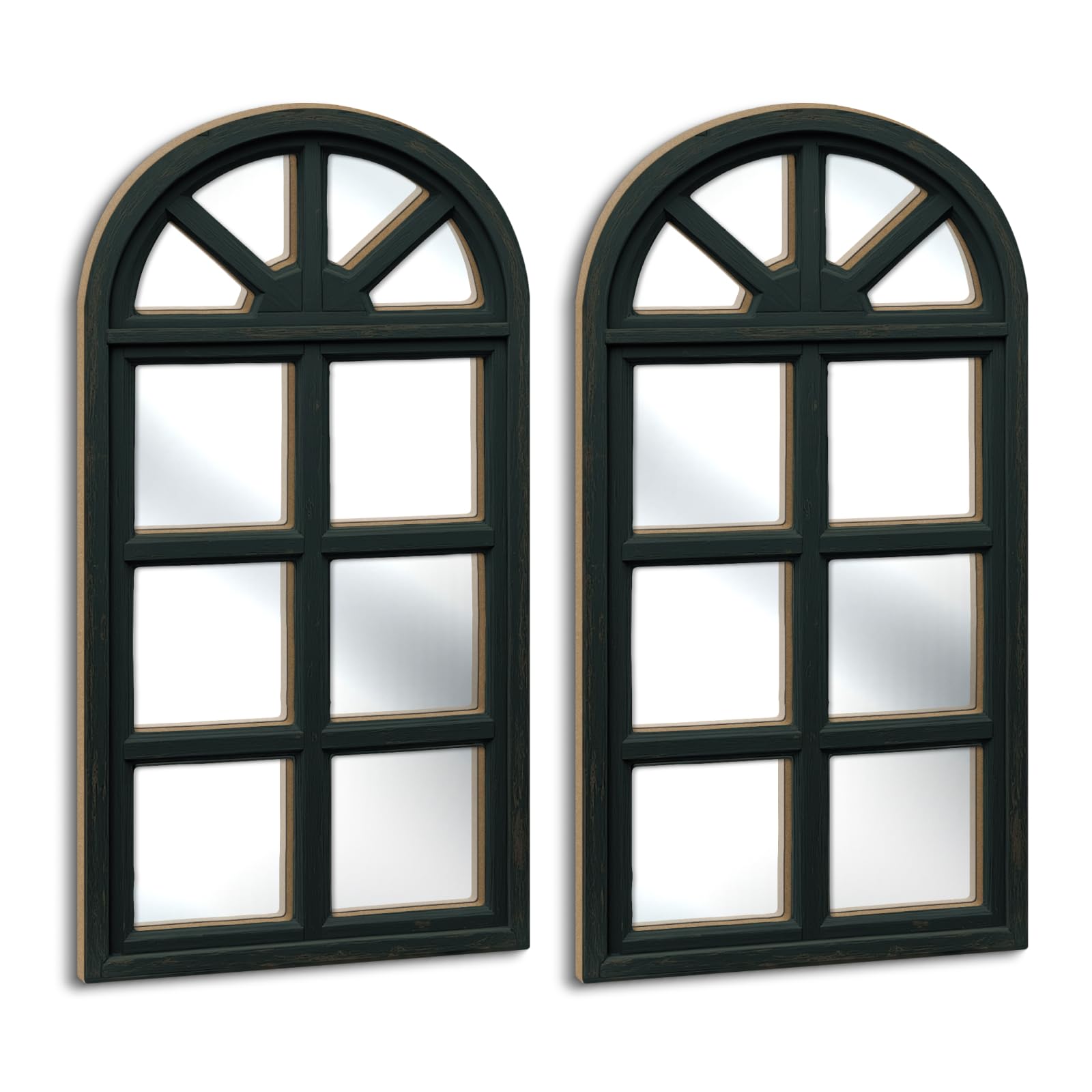 Photo 1 of Putuo Decor Set of 2 Arched Window Frame Wall Decor with Acrylic Mirror Rustic Decorative Accent for Bedroom Hallway Living Room Entryway Antique Black
