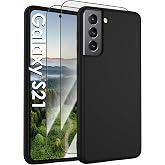 for Samsung Galaxy S21 Case,Liquid Silicone Upgrade [Soft Anti-Scratch Microfiber Lining][2 HD Screen Protector][Full Camera Protection] Shockproof Phone Case for Samsung S21 6.2 inch -Black