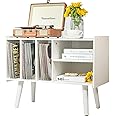 Record Player Stand with Vinyl Storage Holds Up to 300lb, Large Record Player Table Cabinet for Album Storage with Holder Vinyl Display Shelf, Wood Turntable Stand for Bedroom Living Room (White)