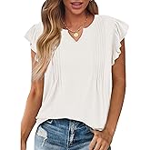 Zenlonr Women's 2025 Summer Tops Dressy Casual Ruffle Short Sleeve V Neck Pleated Knit Shirts Blouses