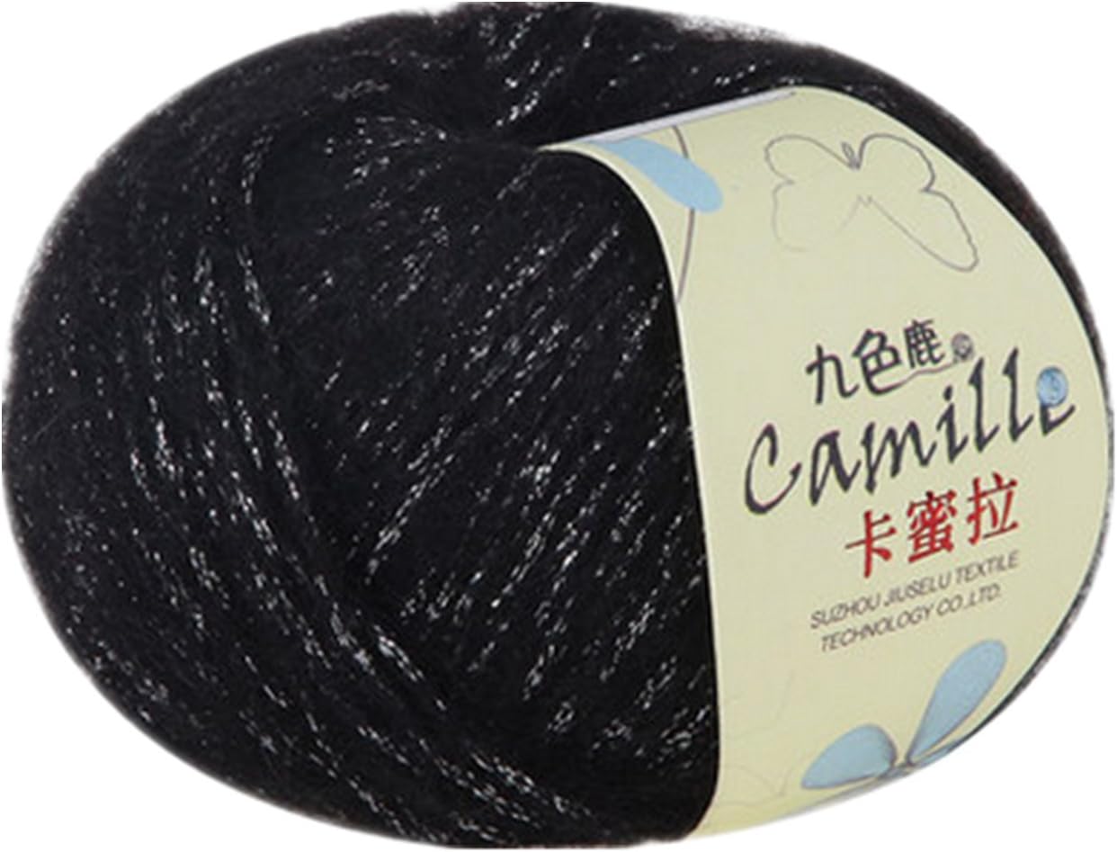 One Skein Super Soft Luxury Kid Angola Mohair Cashmere Wool Knitting Yarn 50g,Black & Spun Gold