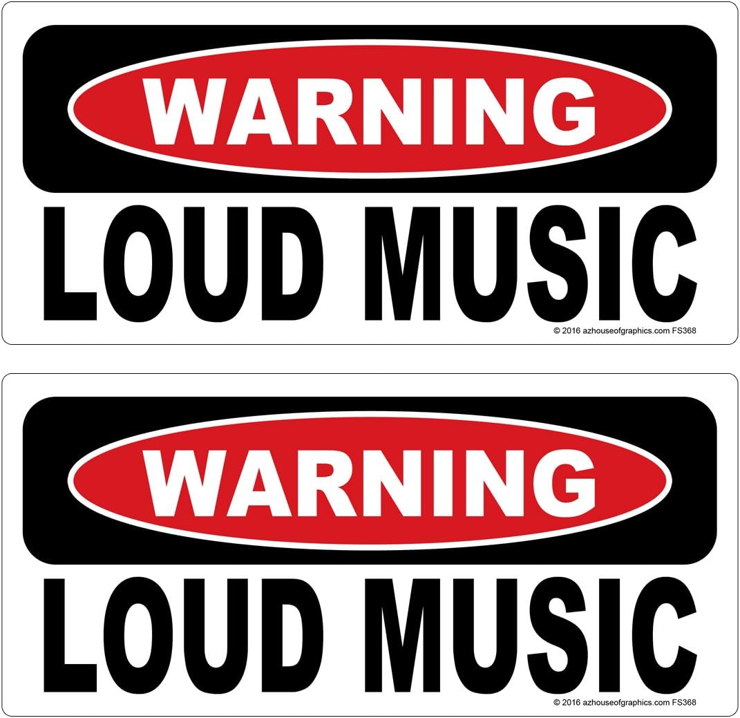 AZHGHommoo AZHG Warning Loud Music 2 Pack Stickers Laminated #FS368 Vinyl Decal Car Truck Bumper Windshield Rock Metal Techno C