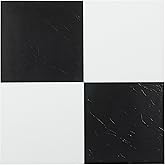 Nexus Self Adhesive 12-Inch Vinyl Floor Tiles, 20 Tiles - 12" x 12", Black/White Pattern - Peel & Stick, DIY Flooring for Kit