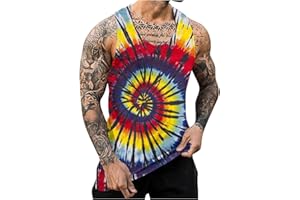 Zeiyignr Tie Dye Tank Tops for Men, 70s Hippie Costume Sleeveless Tank Top, Rainbow Tie Dye Shirt, Gym Workout Muscle Tanks