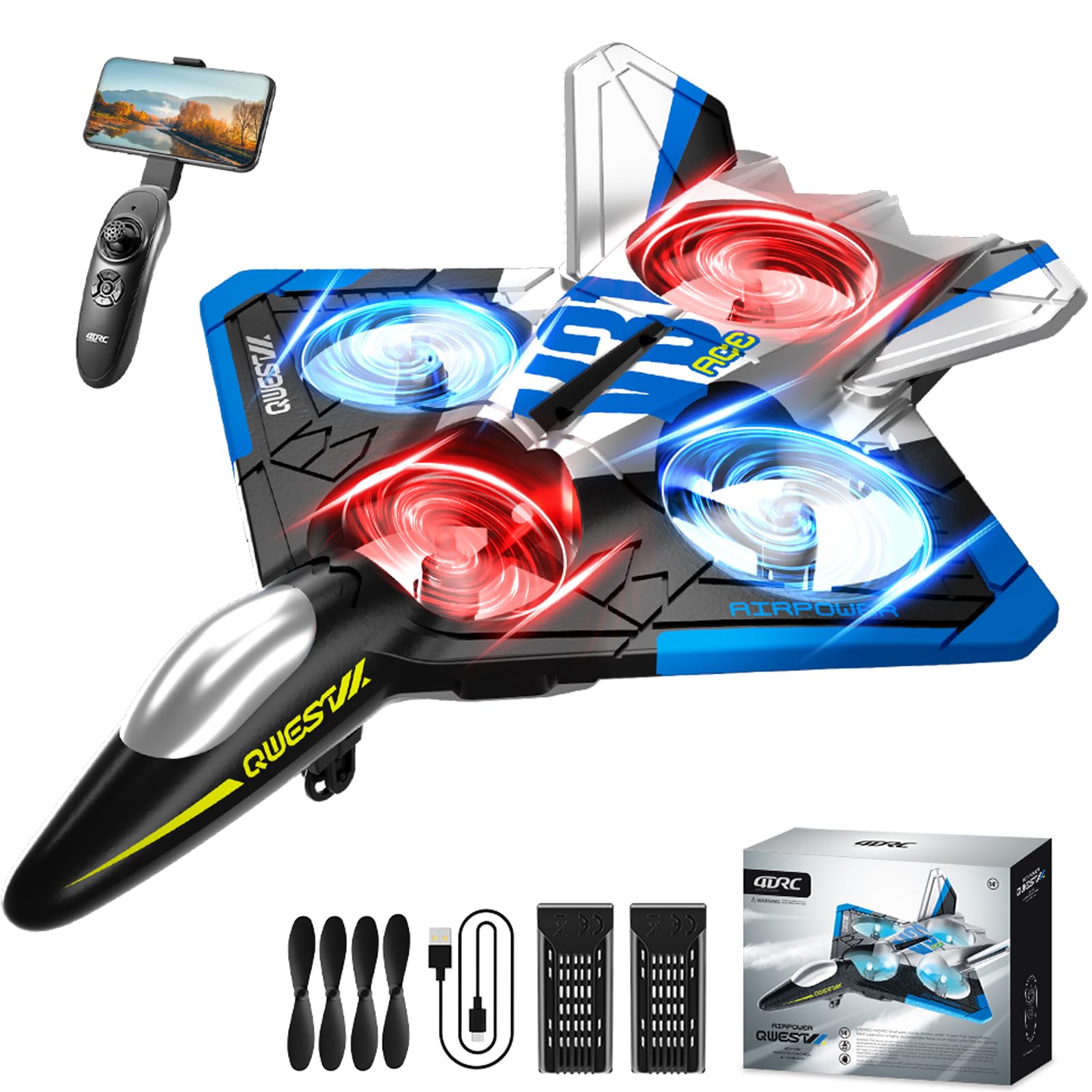 Photo 1 of (see all images) 4DRC V31 RC Plane with Camera, Foam Remote Control Airplanes Drones for Kids Adults 8-12 12-16, RC Airplane Fighter Jet with Light, 360° 