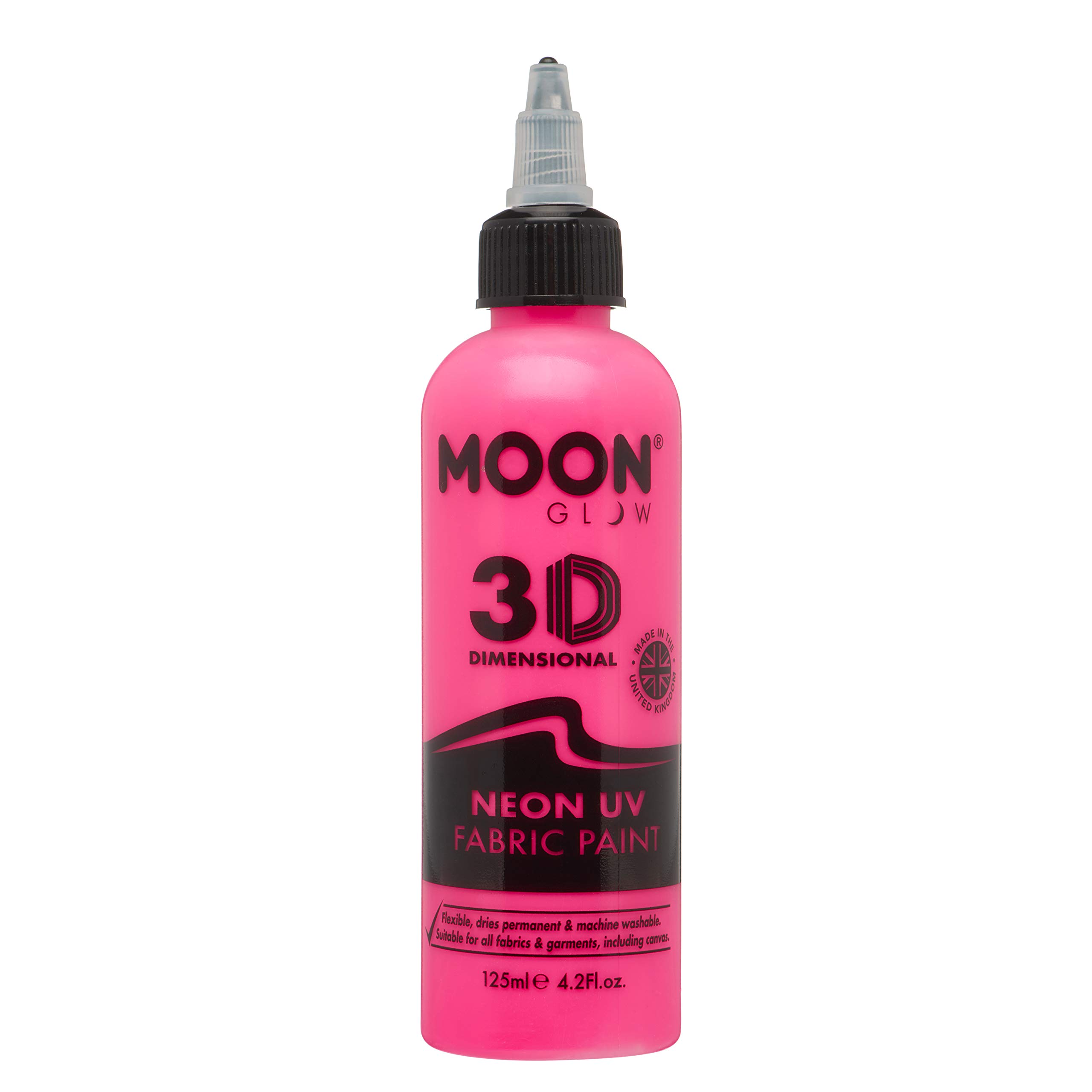 Moon Glow - Neon UV 3D Fabric Paint - 125ml - Intense Pink - Textile paint for clothes, t-shirts, bags, shoes & canvas