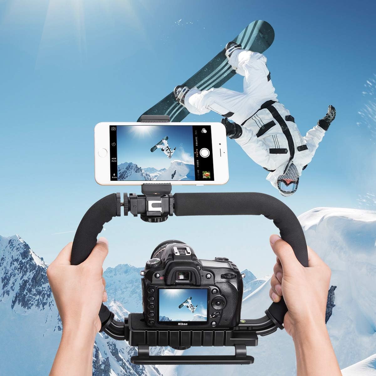 3-Shoe DSLR/Mirrorless/Action Camera Camcorder Phone Stabilizer Expansion Cage Mount Moviemaking Holder Rig Youtube Tiktok Vlogging Video Kit Compatible with GoPro Canon Nikon Sony iPhone Android - Image 3