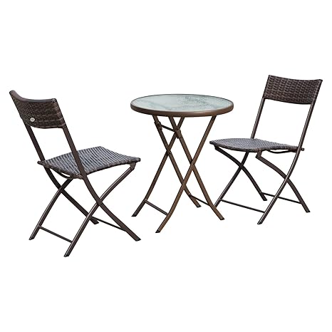Outsunny Bistroset Balkonset Garnitur Polyrattan 3 TLG. Klappbar Garten Braun