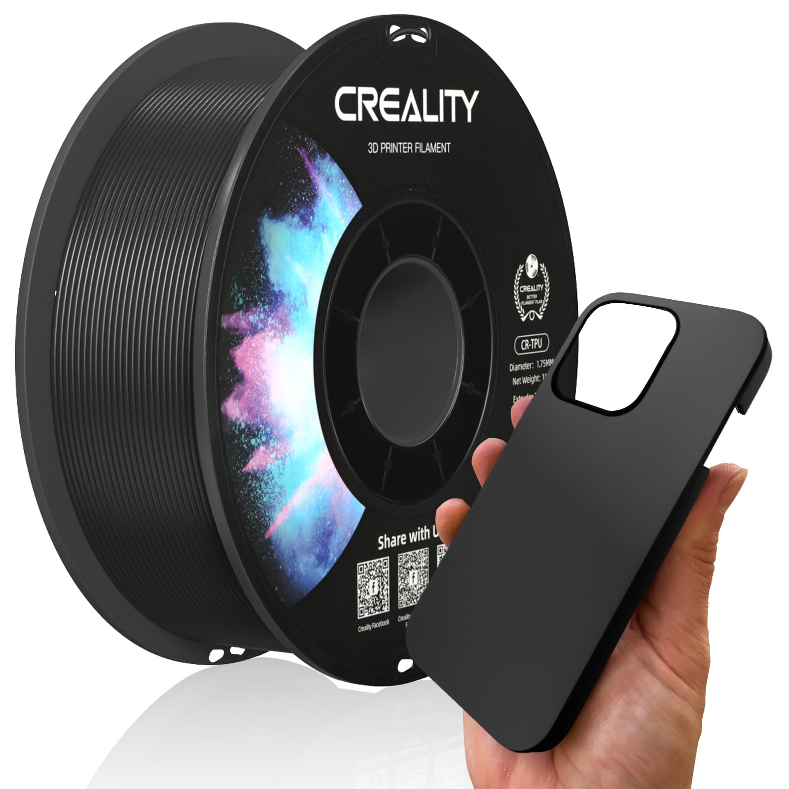 View 1 of 2025 Official Creality TPU Filament 1.75mm Black, Flexible 95A TPU 3D Printer Filament, High Hardness& Resilience, Soft Adhesive, Elastic, 1kg Spool (2.2lbs), Accuracy +/- 0.02 mm for Most 3D Printer