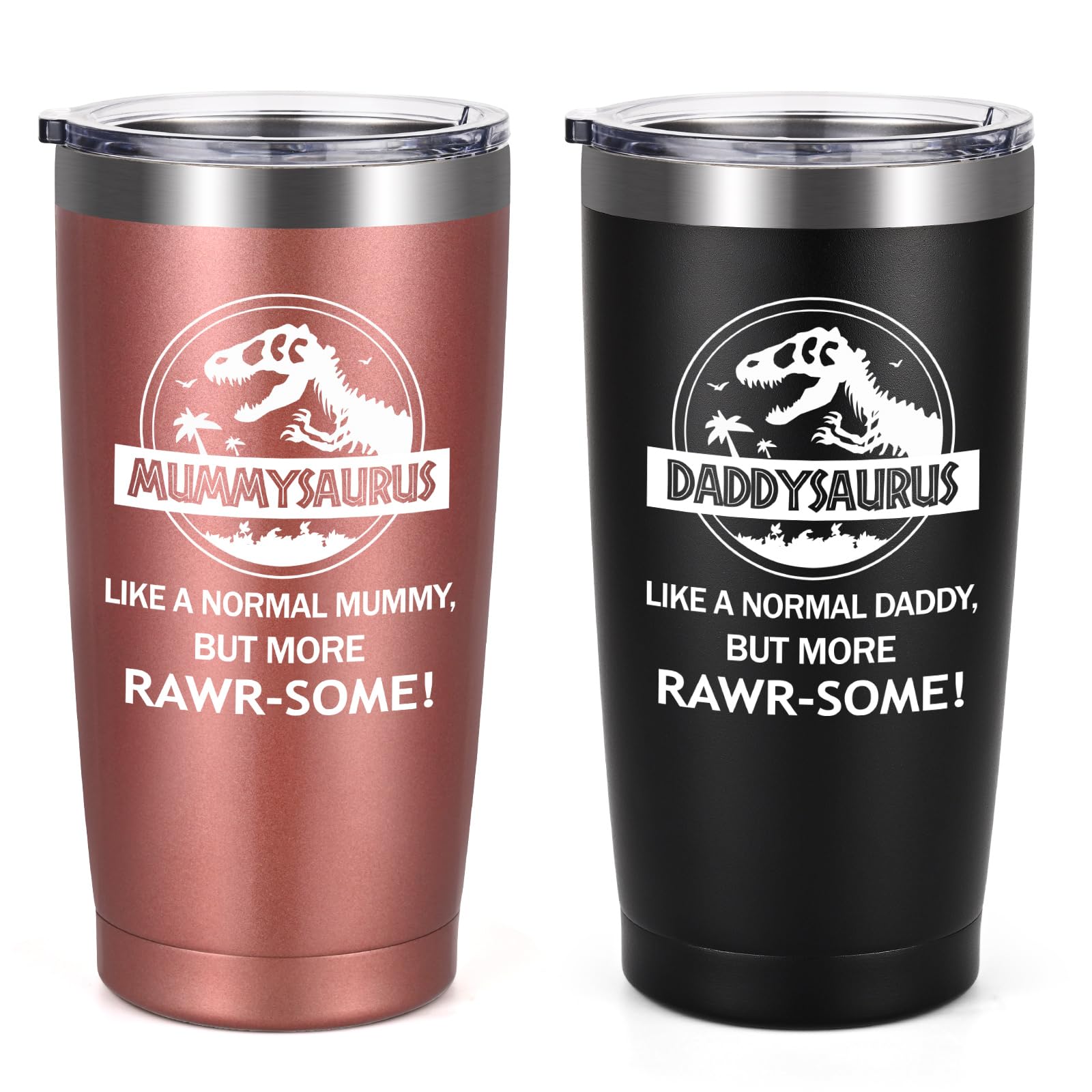 Livole Christmas Gifts for Mum and Dad, Women, Men, Mummy Gift, Mummysaurus Daddysaurus Travel Mug, Mum Dad Gifts from Daughter, Mothers Day, Fathers Day Presents, 20oz Insulated Wine Tumbler Set of 2 — image 1