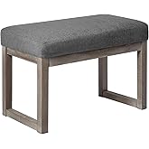 CangLong 27 Inch Wide Rectangle Ottoman Bench Grey Footstool, Linen Look Polyester Fabric for Living Room, Bedroom, Grey