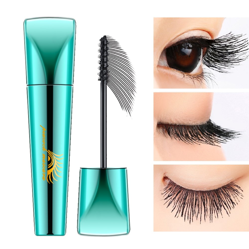 Extend Mascara Extra Long Lash 4D Mascara Waterproof Fiber Mascara Liquid Lash Lengthening Peacock Mascara Thick Eyelash Extensions Long Lasting with 360 Degrees Spiral Brush (1 PCS)