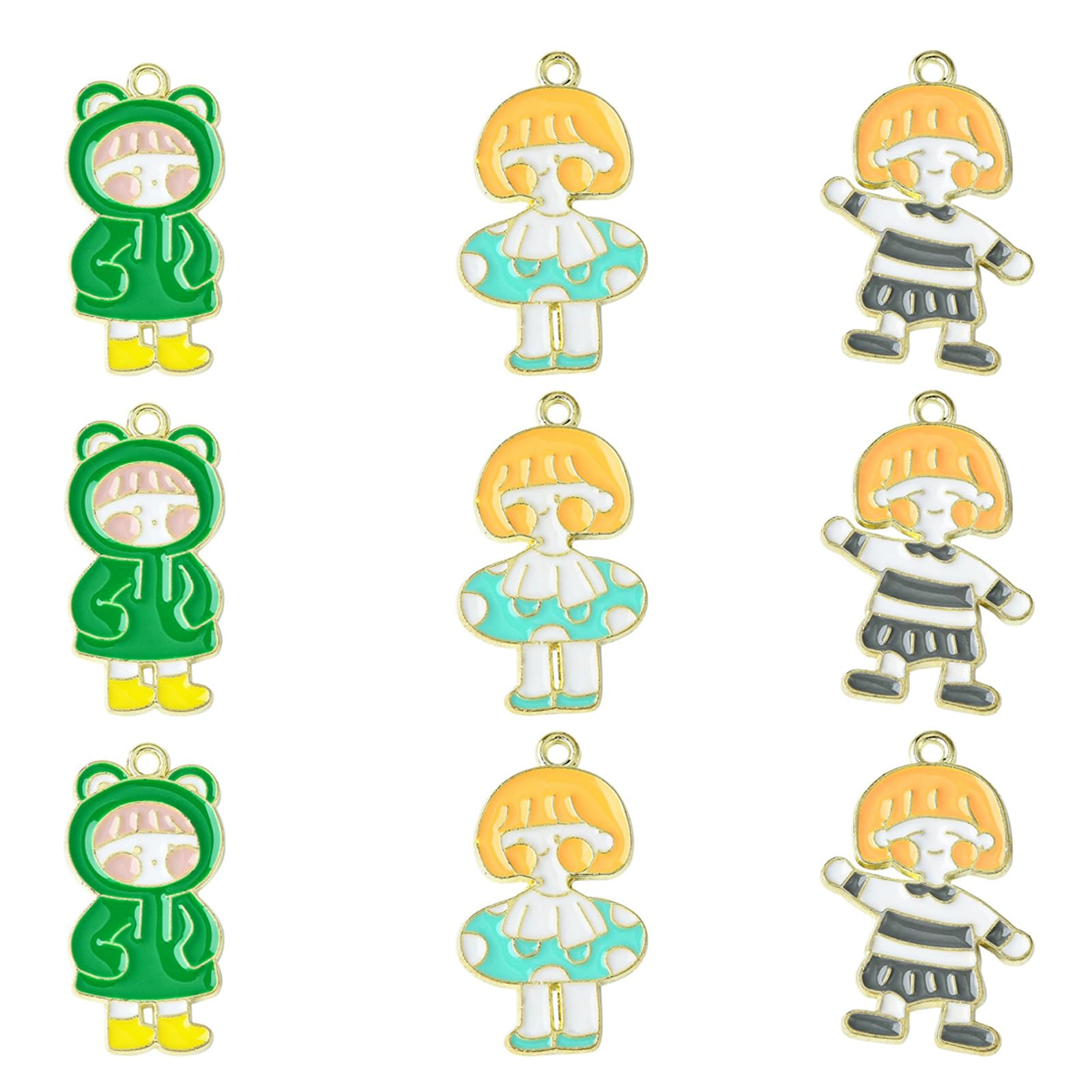 Stiesy 15Pcs 3 Styles Enamel Human Charms Cartoon Short Haired Girl Charms Cute Charms for Jewellry Making DIY Crafts Bracelet
