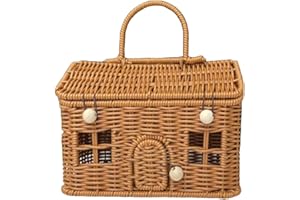Rattan House Shape Storage Basket With Lid Portable Organizer Picnic Baskets Doll House Wicker Storage Basket 24x14x16cm