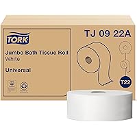 Tork Universal TJ0922A Jumbo Bath Tissue Roll, 2-Ply, 8.8" Dia., 3.55" Width x 1,000' Length, White (Case of 12 Rolls, 1…