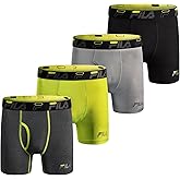 Fila Men's 6" Boxer Briefs Fly Front, 90% Polyester 10% Spandex, 4-Pack