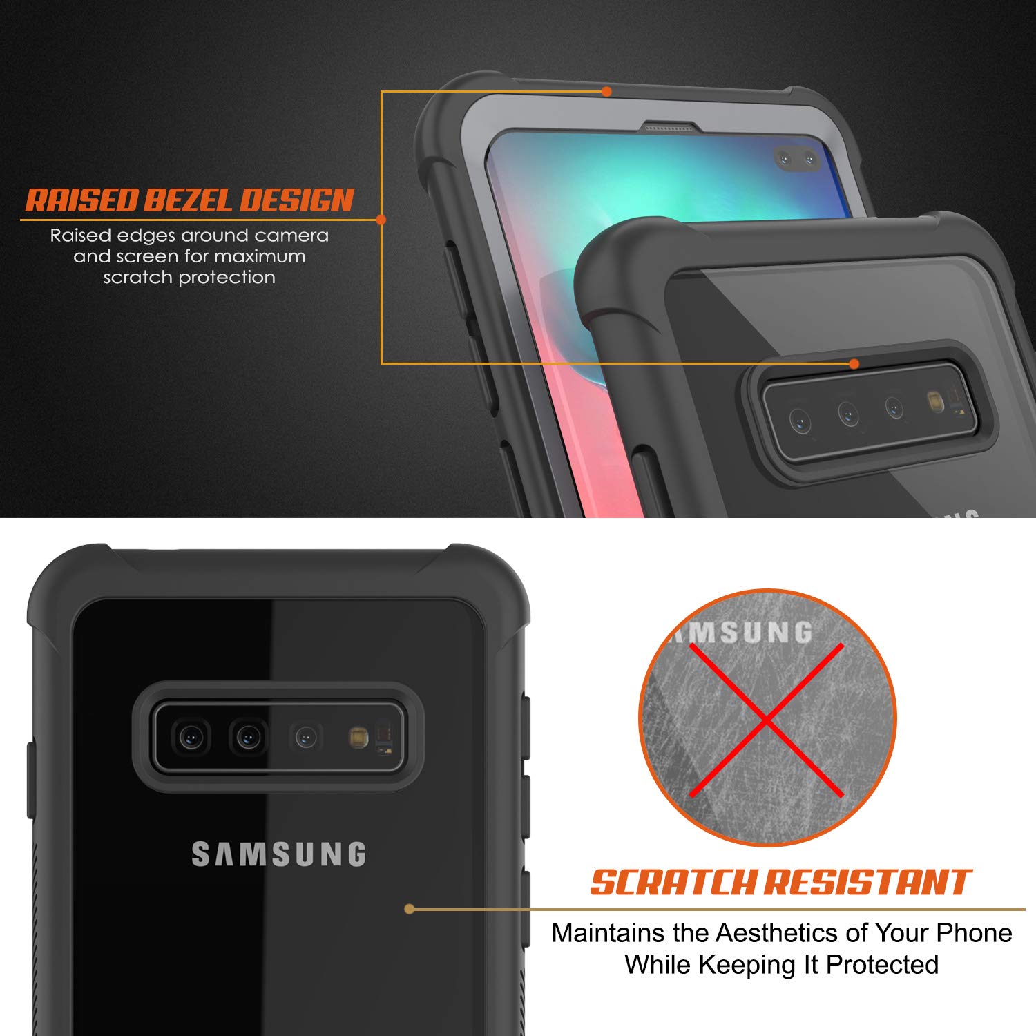 PunkCase Galaxy S10 Plus Case, [Spartan Series] Clear Rugged Heavy Duty Cover W/Built in Screen Protector | Ultra Slim 360 Full Body Protection Compatible W/Samsung Galaxy S10 Plus [Black]