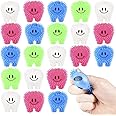 ArtCreativity Mini Tooth Puffers, Set of 24, Squeezy Toys for Kids with Soft Spikes, Sensory Fidget Toys for Stress Relief in Assorted Colors, Goodie Bag Stuffers, and Dentist Office Giveaways