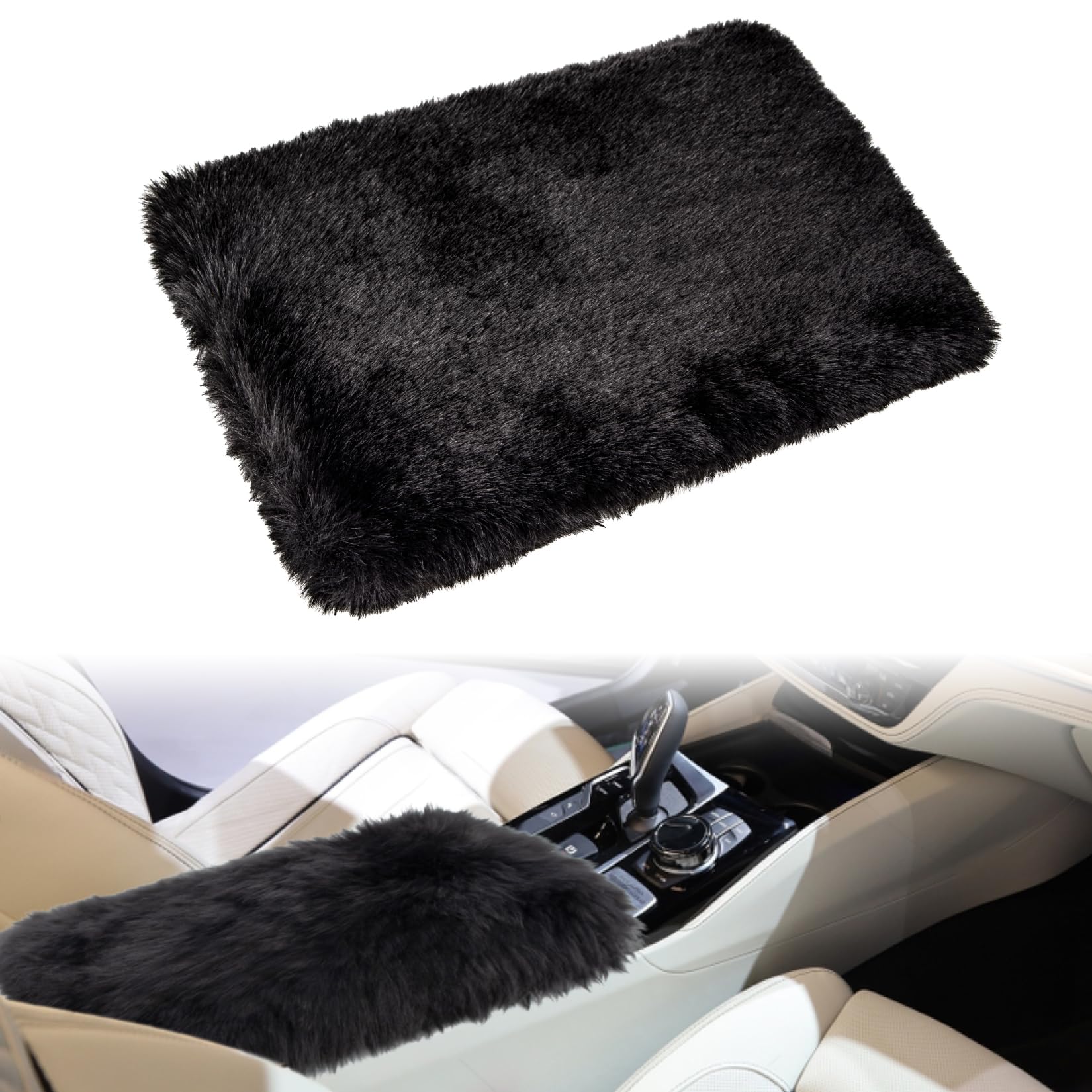 Photo 1 of ++3 PCS++MAQIHAN Center Console Cover - Faux Sheepskin Pad for Furry Car Accessories for Women Soft Arm Rest Cover for Car Interior Fluffy Middle Console Cover Black Armrest Cushion for SUV Truck Car Gifts