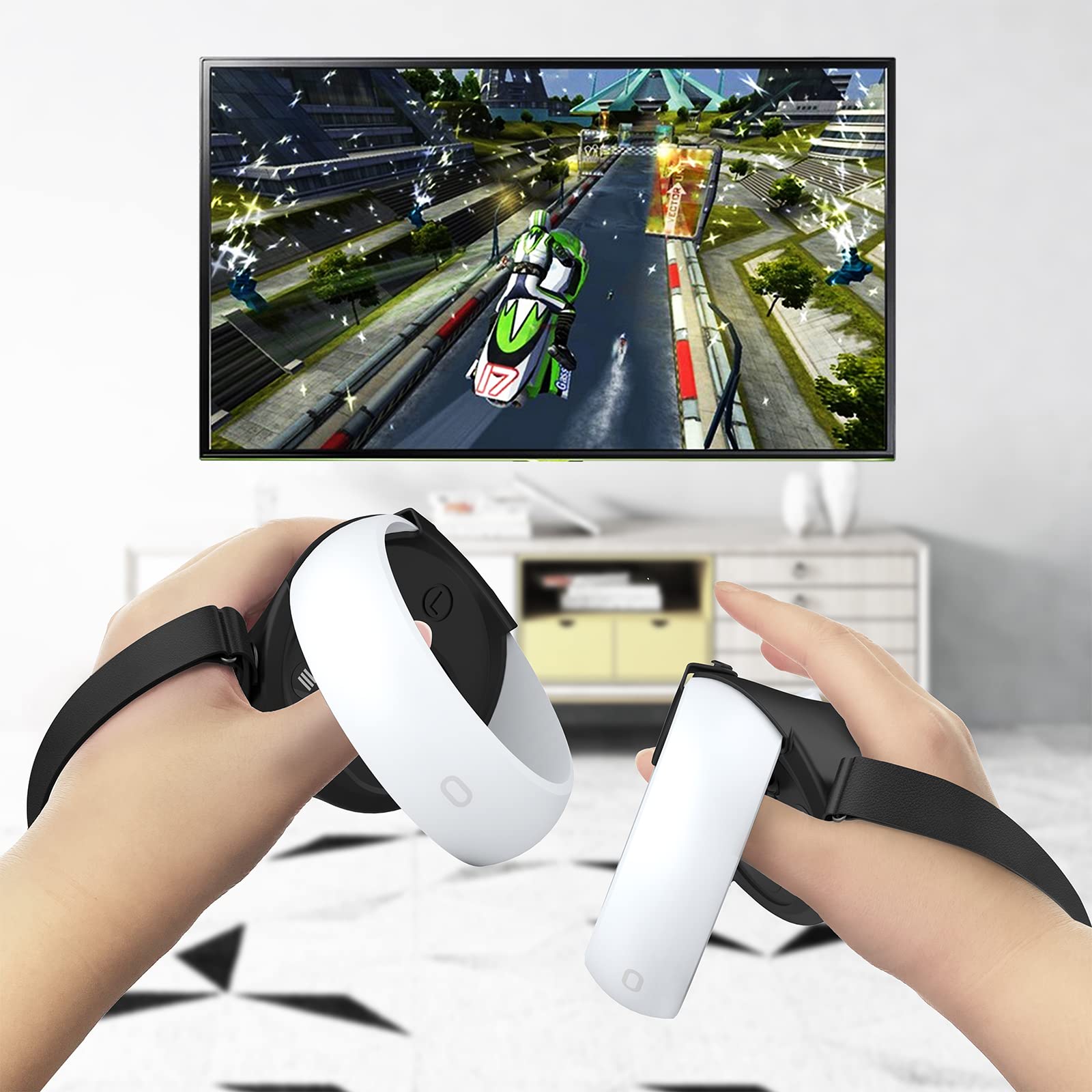 AMZDM Controller Grip for Oculus Quest 2 Accessories Grips Cover for VR Touch Controllers Covers Protector with Non-Slip Thumb Grips 1Pair Black