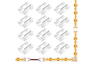 ​EMITEVER 8-in-1 LED Strip Connectors 12pcs, 2 Pin 8mm COB Tape Lights Terminal Connectors 8 Types Solderless Transparent Connection for​ 5V 12V 24V（Straight, Corner, Strip to Strip, Strip to Wire）
