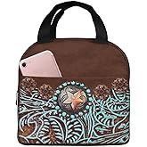 Poacnip Cowboy Cowgirl Western Country Brown Turquoise Teal Fashion Insulated Lunch Bag Portable Reusable Lunch Box Thermal Cooler Tote Bag With Pockets For Women Men Work Office Picnic Travel