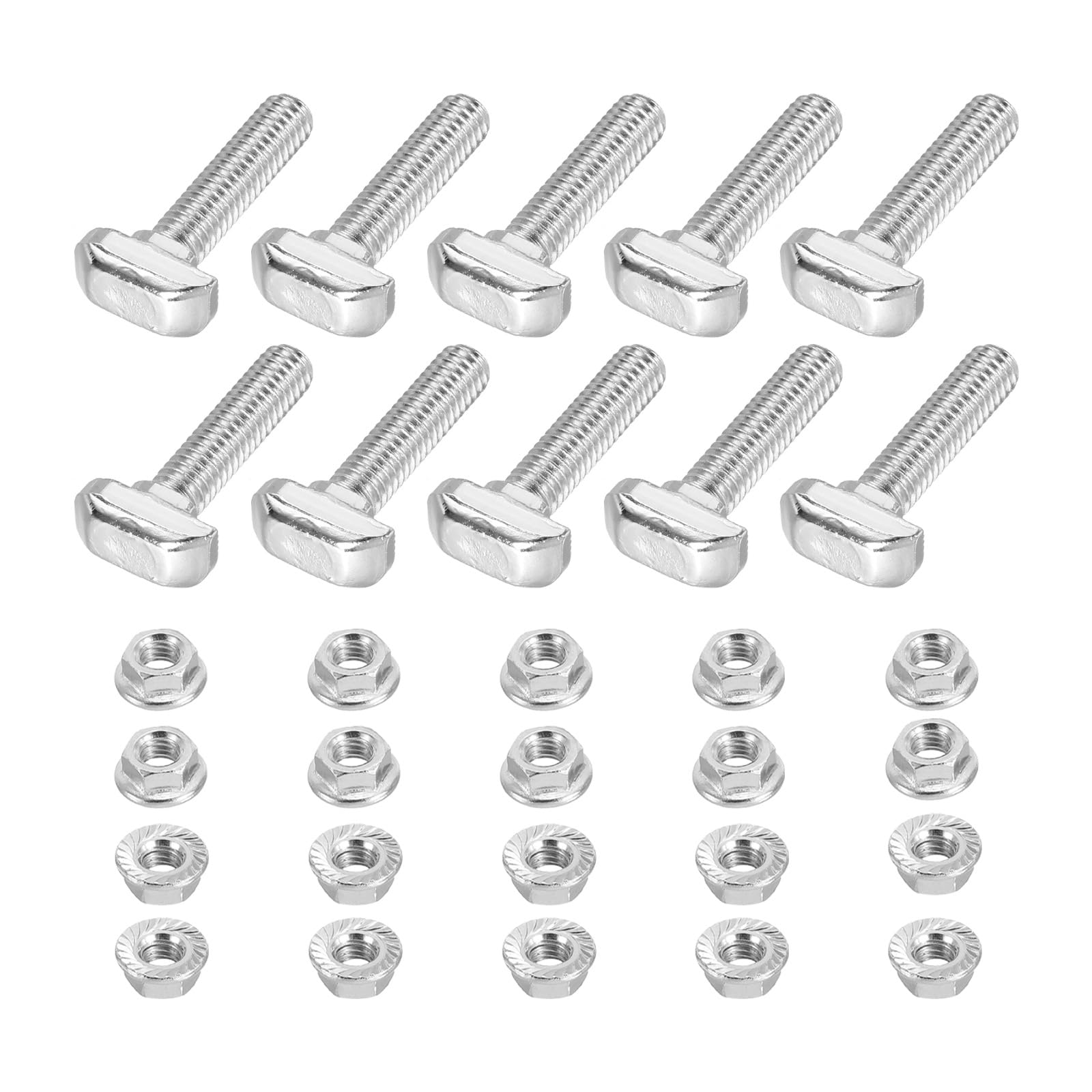 PATIKIL M6x25 Hammer Head Bolt T Screw, 10 Pcs T Slot Drop in Bolt Hammer Head Bolts with 10 Pcs Hexagon Flange Nuts for 2020 Series European Standard Aluminum Profile