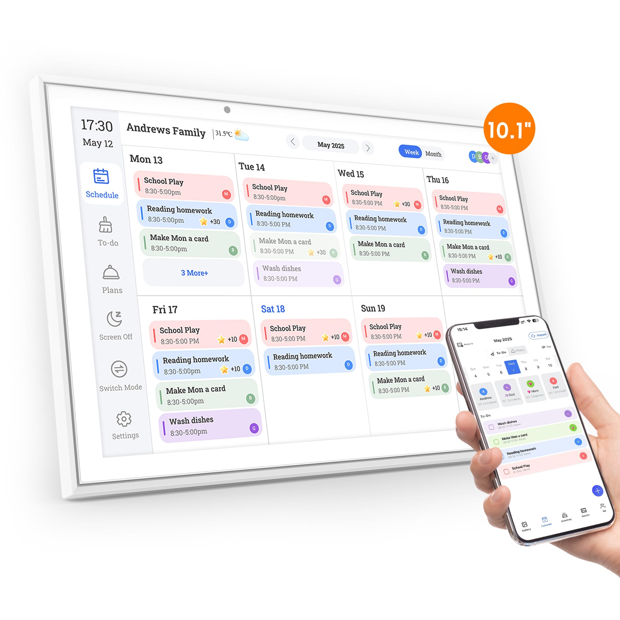 Photo 1 of 10.1 Inch Smart Electronic Digital Calendar Wall Touch Screen for Wall or Desk Mount, Ideal for Family Schedules and Chore Chart