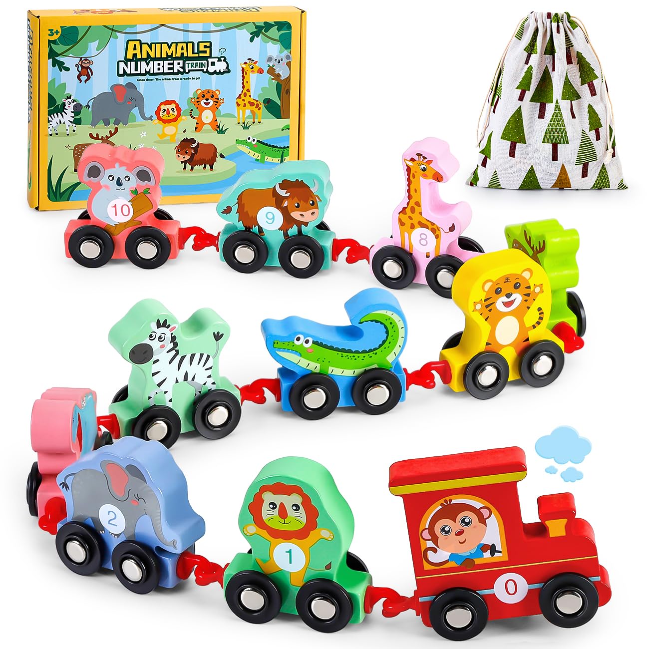 Photo 1 of EDUJOY Toddler Toys for 2-3 Year Old Boy, Wooden Animal Train Set, Montessori Toys for 2 3 Year Old Boy Christmas Birthday Gifts, Learning Activities for Toddlers 2-4 Years Girl Age 2 3
