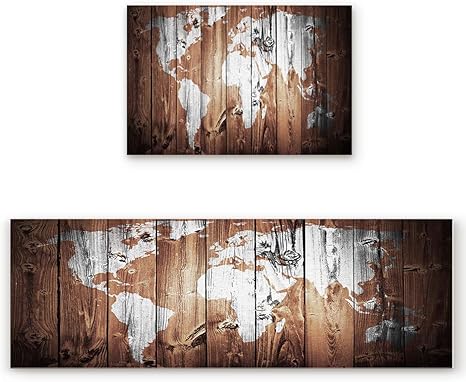 Amazon キッチンマット 2枚 レトロな世界地図木の板 台所マット 玄関マット 廊下敷きマット 洗える 速乾 汚れ防止 玄関ラグ 滑り止め付 おしゃれ チェアマット 玄関マット オンライン通販