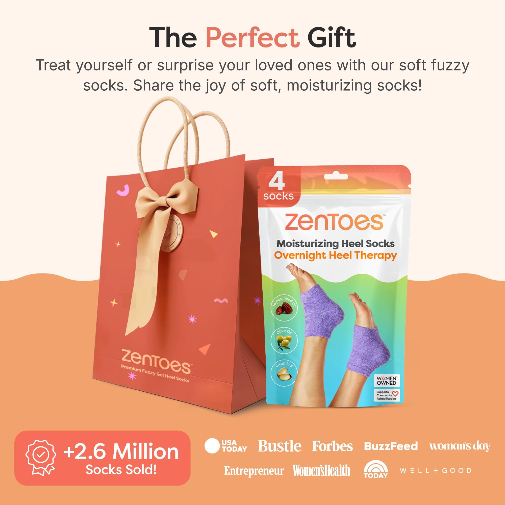 ZenToes Moisturizing Socks for Cracked Heel Treatment - Vitamin E, Olive Oil and Jojoba Oil Infused to Soften and Hydrate - Heel Socks for Dry Cracked Feet Women (Fuzzy Lilac Purple, Regular)