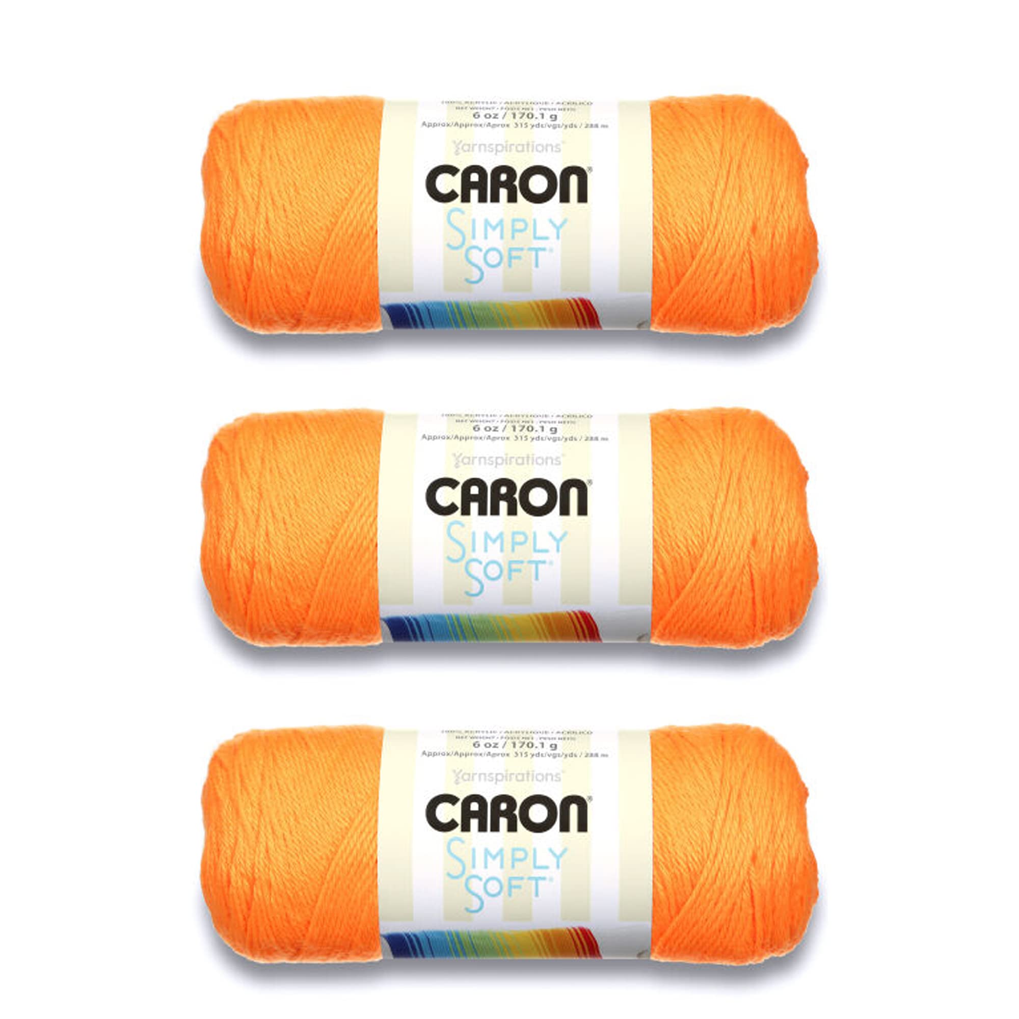 Caron Simply Soft Neon Orange Yarn - 3 Pack of 170g/6oz - Acrylic - 4 Medium (Worsted) - 315 Yards - Knitting/Crochet — image 1
