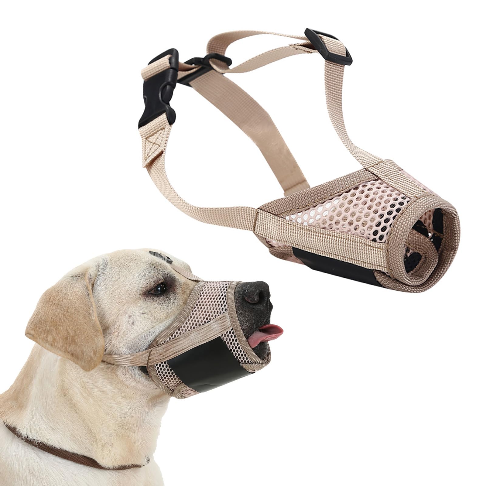 Soft Mesh Dog Muzzle - Adjustable, Breathable, Allows Panting & Drinking (Size XS (Snout 11-17CM))