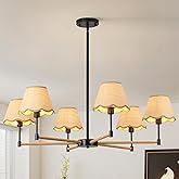 ZXFDWB Boho Rattan Farmhouse Chandelier, 6-Light Modern Large Black Pendant Light, Rustic Adjustable Hanging Lighting Fixture