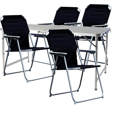 Mojawo 5-teiliges Campingmöbel Set Alu 120x60x58/70cm 1x XXL Campingtisch mit Tragegriff + 4 Campingstühle schwarz Stoff Oxfo