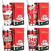 Mifoci 4 Pcs 30 oz Christmas Tumbler with Lid and Straw Stainless Steel Christmas Mug Double Insulated Cup Insulated Coffee Tumbler with Straw Brush for Holiday Coworkers Women Gifts(Style 1)